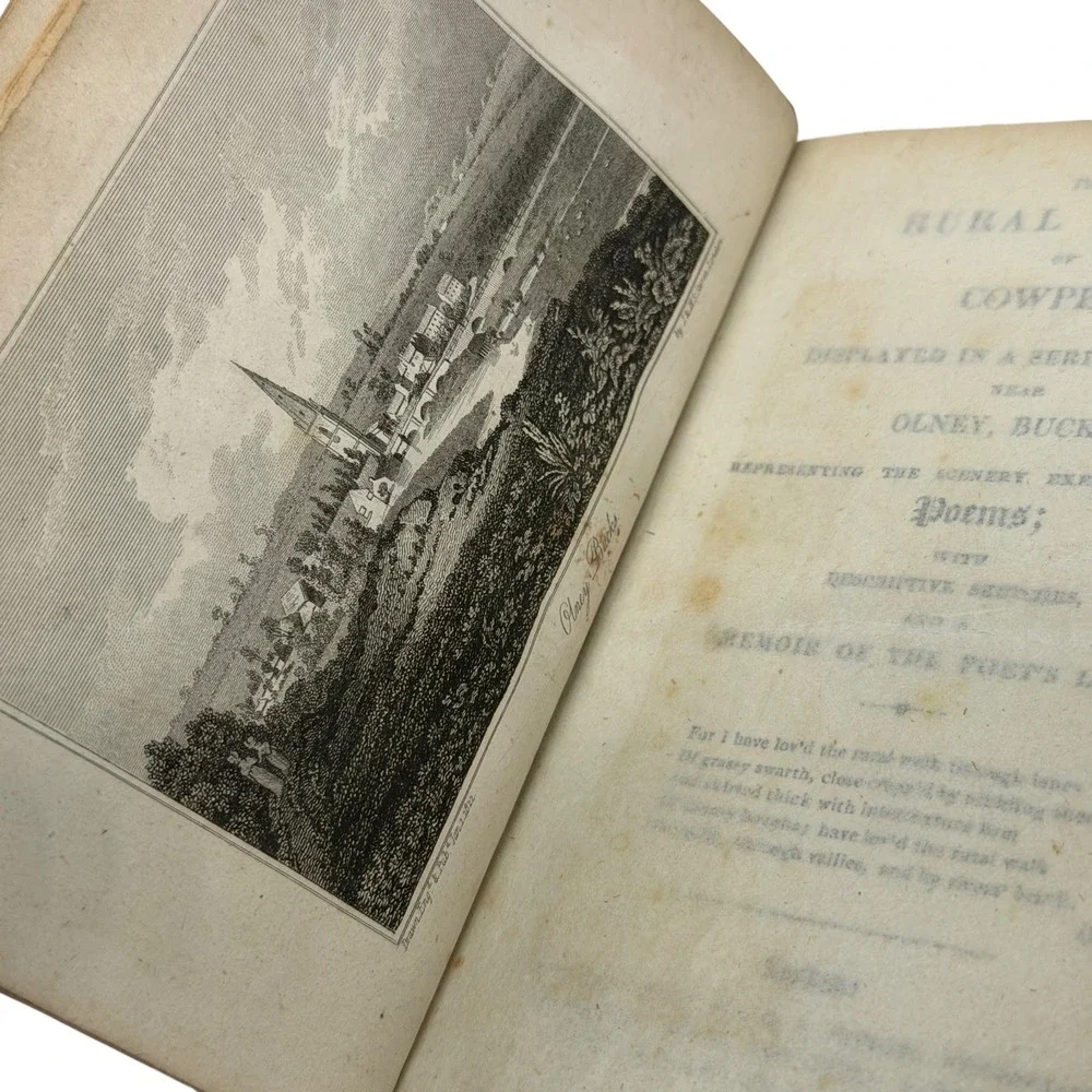 The Rural Walks of Cowper 1822 Antique Leather Book Illustrated Poetry Vintage